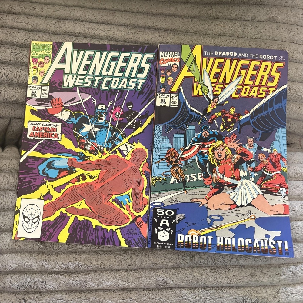 Avengers West Coast Marvel Comics Lot 2 Issues #64 #68 1991 Captain Iron Man Set